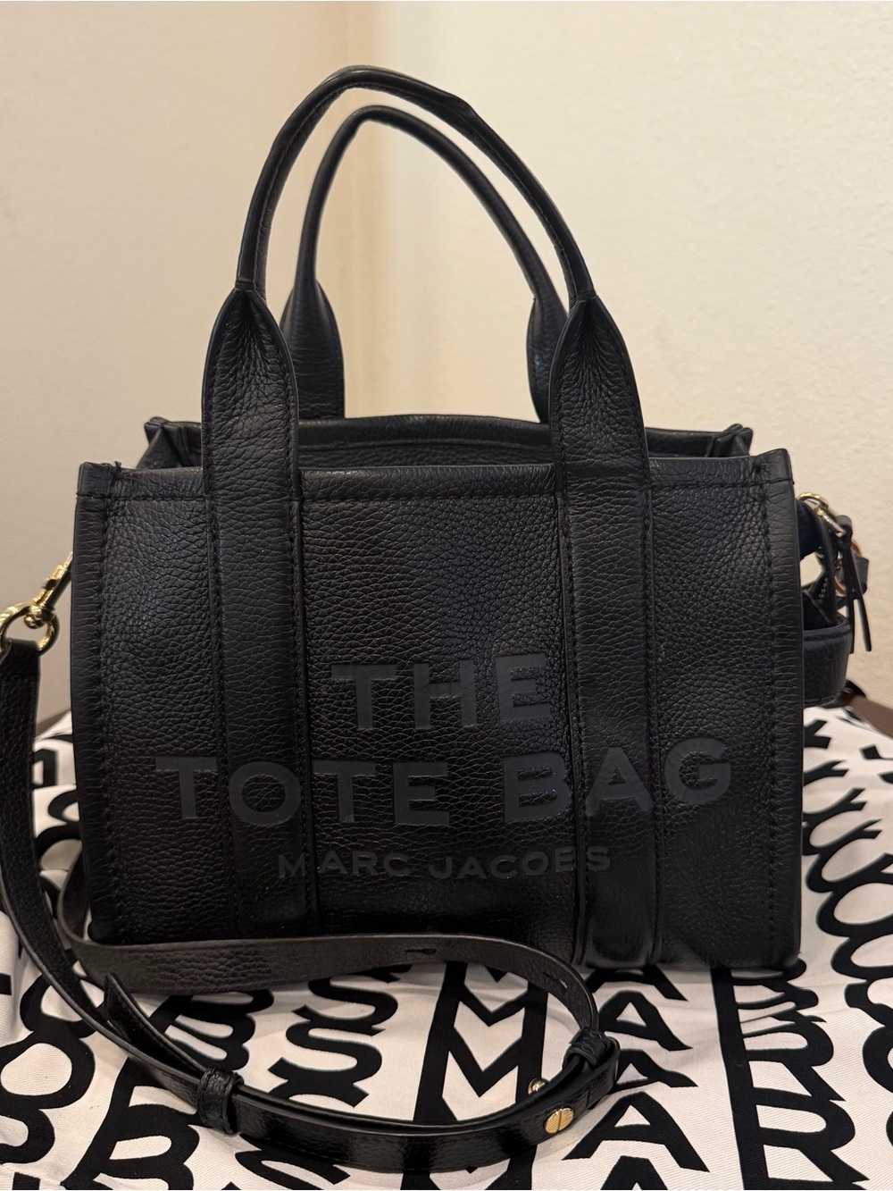 Marc Jacobs Black Pebbled Leather Tote Bag with Removable Strap